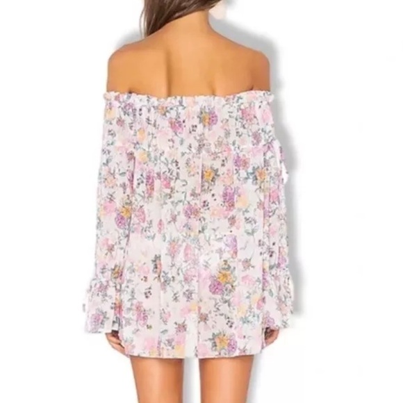 Tularosa Medium Brogan Mini Dress Multicolor Off The Shoulder Floral Ruffle (19) - Picture 3 of 7
